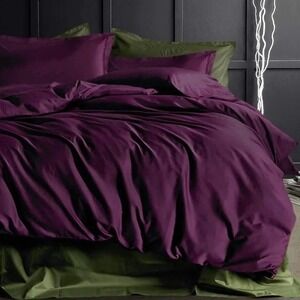 Eikei King Duvet Cover 3 piece set Deep Plum 100% Egyptian Cotton Oeko-Tex